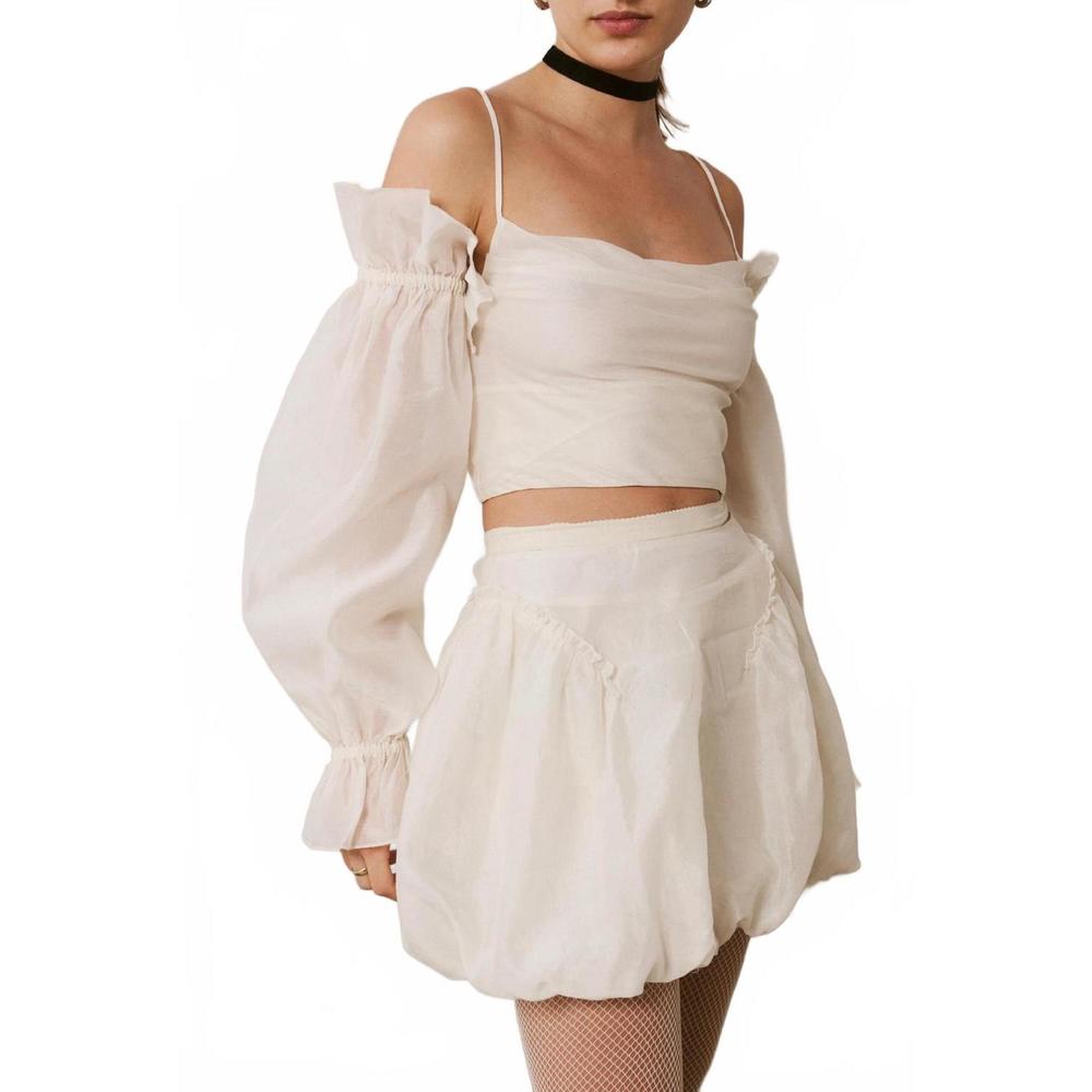 NEW SAEMDI bubble mini skirt in cream